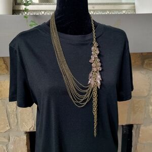 Lia Sophia Asymmetrical Bronze Necklace with Pink Beads